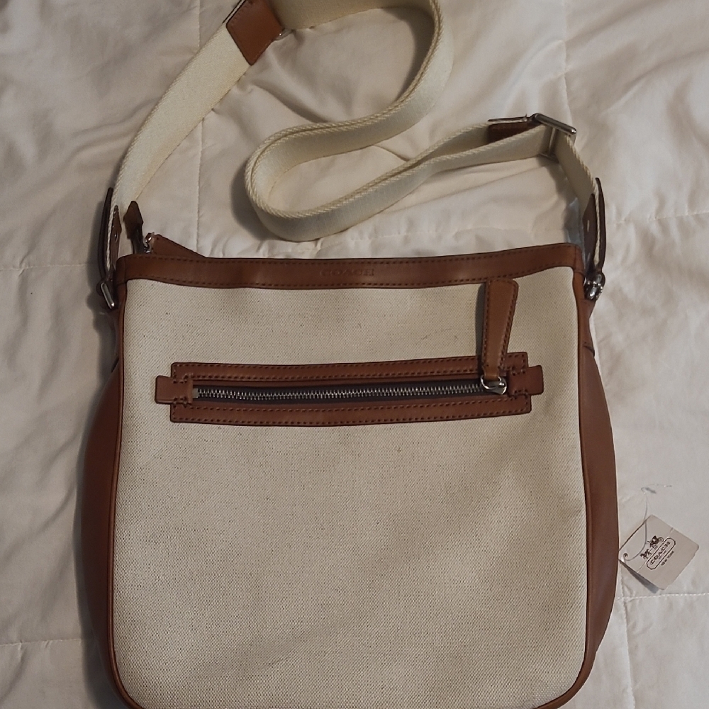 Coach Cream and Brown Messenger Bag Classic Design